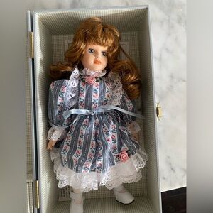 Lasting Impressions Porcelain Doll with Reddish Brown Hair and Blue Dress